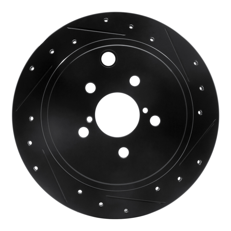R1 Concepts for 10-25 Scion FR-S Rear Right Drilled & Slotted Black Brake Rotor