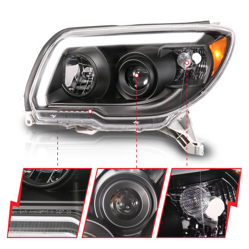 ANZO 06-09 Toyota 4 Runner Projector Headlights Plank Style - Black - Image 9