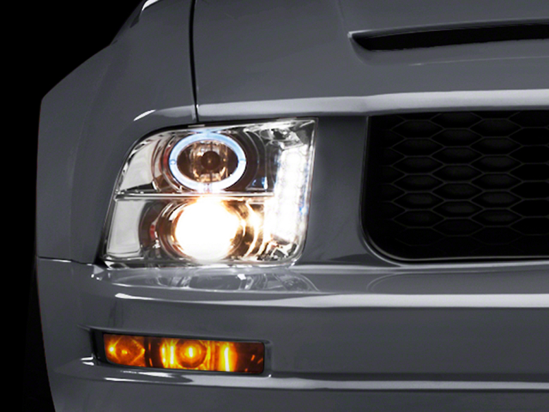 Raxiom for 2005-2009 Ford Mustang Excluding GT500 LED Halo Projector Headlights- Chrome Housing (Clear Lens) - Image 9