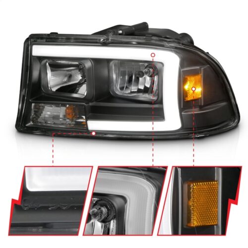ANZO 97-04 Dodge Dakota/Durango Crystal headlight Set w/ Light Bar Black Housing - Image 3