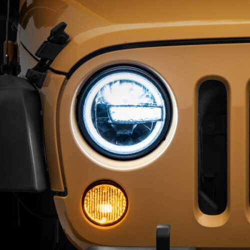 Raxiom for 1997-2018 Jeep Wrangler TJ/JK 7-Inch LED Headlights w/ Halos- Black Housing (Clear Lens)