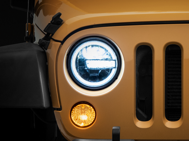 Raxiom for 1997-2018 Jeep Wrangler TJ/JK 7-Inch LED Headlights w/ Halos- Black Housing (Clear Lens)