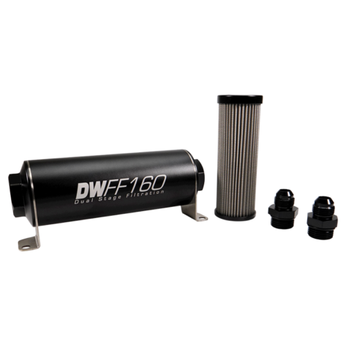 DeatschWerks Stainless Steel 8AN 10 Micron Universal Inline Fuel Filter Housing Kit (160mm) - Image 2