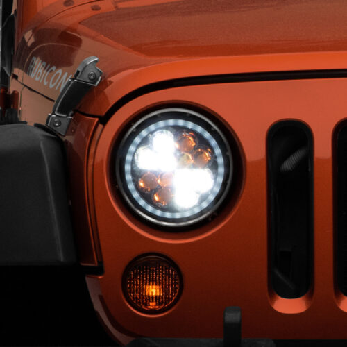 Raxiom for 1997-2018 Jeep Wrangler TJ/JK Axial Spider LED Headlight w/ Amber DRL- Chrome Hsng (Clear Lens)