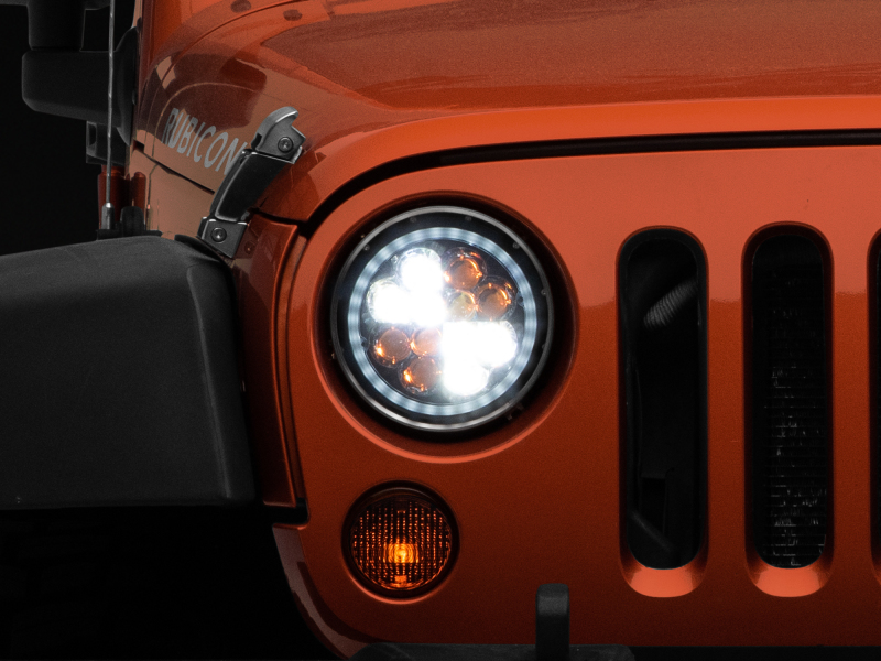 Raxiom for 1997-2018 Jeep Wrangler TJ/JK Axial Spider LED Headlight w/ Amber DRL- Chrome Hsng (Clear Lens)