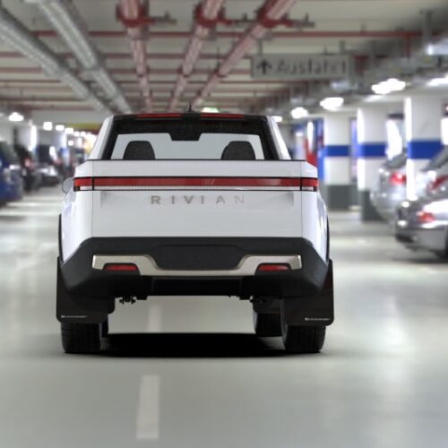 Alternative view of Rally Armor 22-25 Rivian R1T Black UR Mud Flap w/White Logo