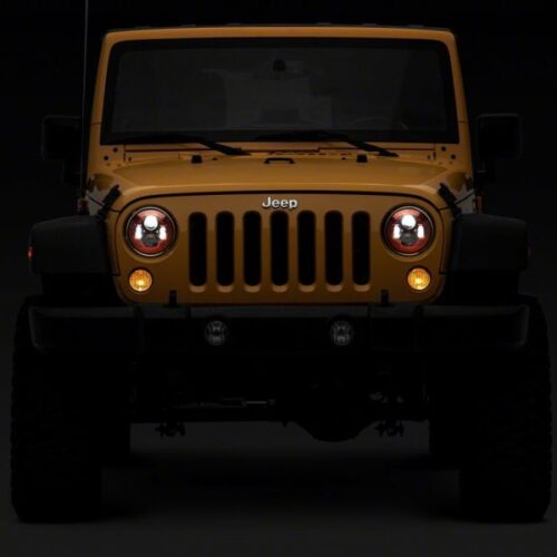 Raxiom for 2007-2018 Jeep Wrangler JK 7-In LED Headlights- Red Housing- Clear Lens - Image 8
