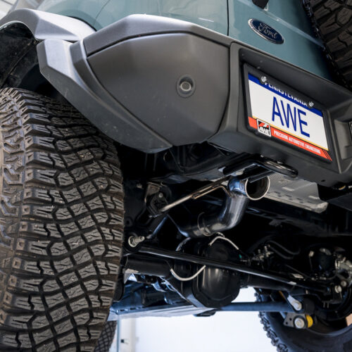 Alternative view of AWE Tuning Exhaust (No Tips) w/ Bash Guard for 2021+ Ford Bronco 0FG