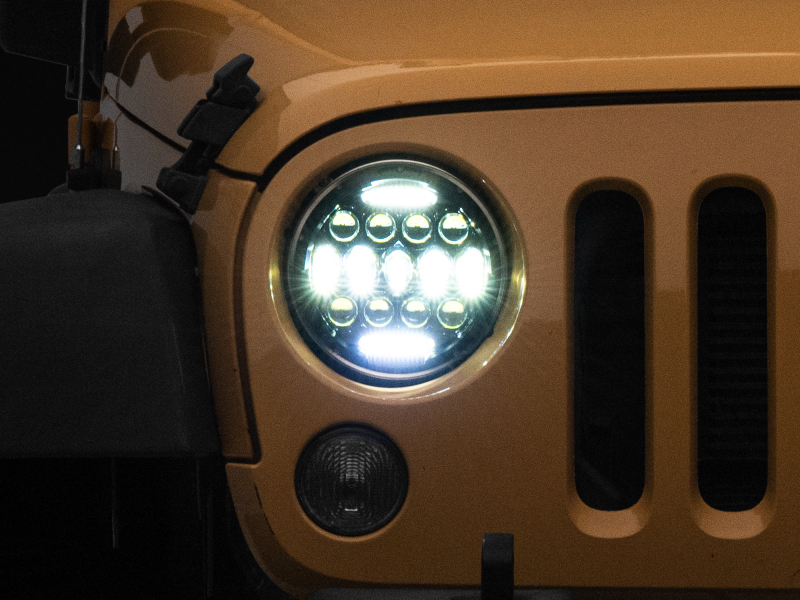 Raxiom for 1997-2018 Jeep Wrangler TJ/JK Axial Series 13-LED Headlights- Black Housing (Clear Lens)