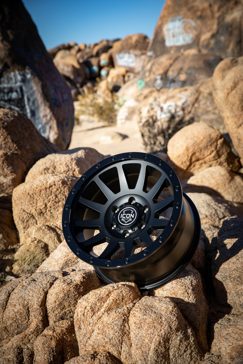 ICON Compression 18x9 6x5.5 0mm Offset 5in BS 106.1mm Bore Double Black Wheel - Image 4