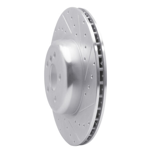 Alternative view of R1 Concepts for 16-25 BMW 330e xDrive Rear Right Drilled & Slotted Silver Brake Rotor