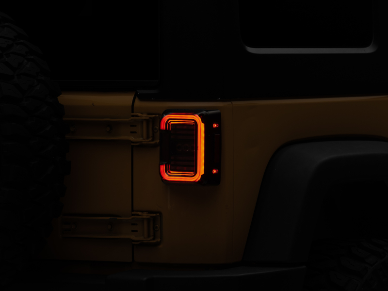 Raxiom for 2007-2018 Jeep Wrangler JK Axial Series LED Halo Tail Lights- Black Housing (Dark Smoked Lens)