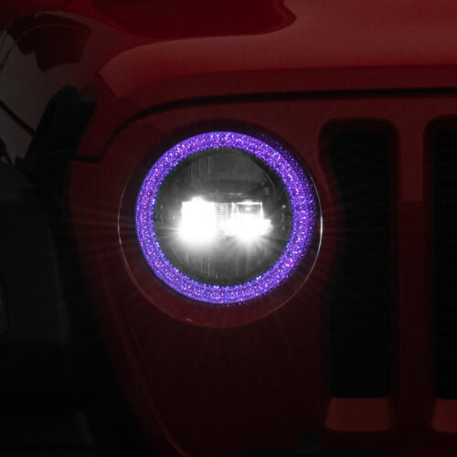 Raxiom for 2018-2022 Jeep Wrangler JL/JT Axial 9-Inch LED Headlights w/RGB Halo- Black Housing (Clear Lens)
