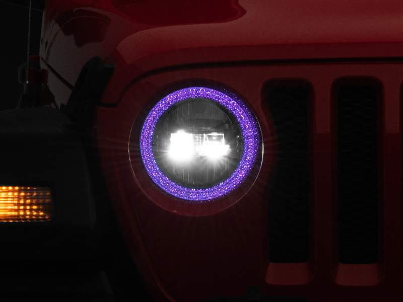 Raxiom for 2018-2022 Jeep Wrangler JL/JT Axial 9-Inch LED Headlights w/RGB Halo- Black Housing (Clear Lens)