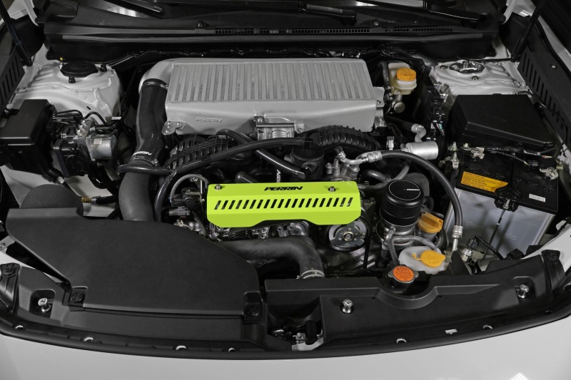 PERRIN 22-26 Subaru WRX Pulley Cover - Neon Yellow (SHORT - For Use w/PERRIN AOS) - Image 4