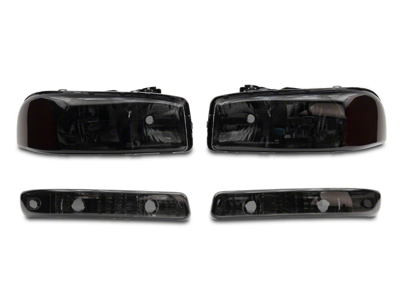 Raxiom for 1999-2006 GMC Sierra 1500 Axial Series OEM Crystal Rep Headlights- Chrome Housing- Smoked Lens