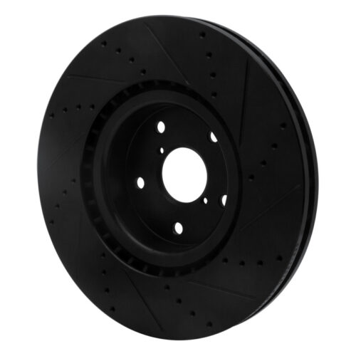 R1 Concepts for 05-17 Subaru WRX STI Front Left Drilled & Slotted Black Brake Rotor - Image 4