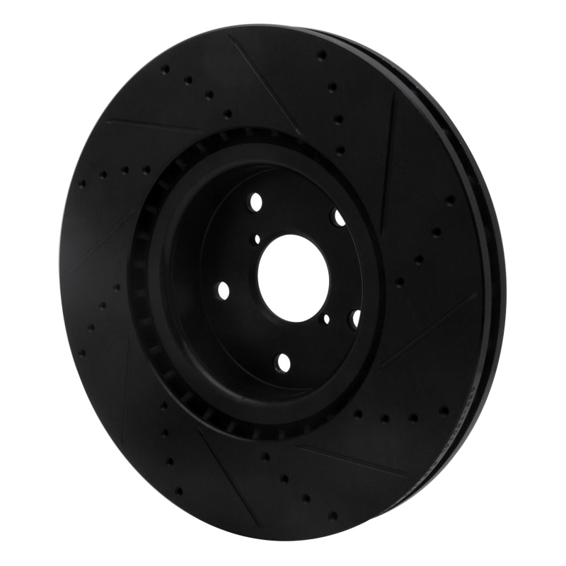R1 Concepts for 05-17 Subaru WRX STI Front Left Drilled & Slotted Black Brake Rotor - Image 4