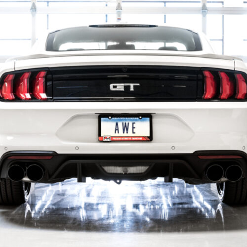 Alternative view of AWE Tuning Cat-Back Exhaust - Touring Edition (Quad Diamond Black Tips) for 2018+ Ford Mustang GT (S550)