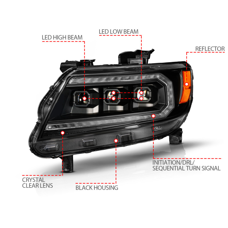 ANZO 15-22 Chevy Colorado Blk Housing Full LED DRL Projector Headlight w/ Sequential Light Bar - Image 4