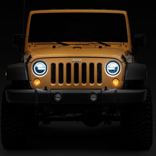Raxiom for 1997-2018 Jeep Wrangler TJ/JK 7-Inch LED Headlights w/ Halos- Black Housing (Clear Lens) - Image 10
