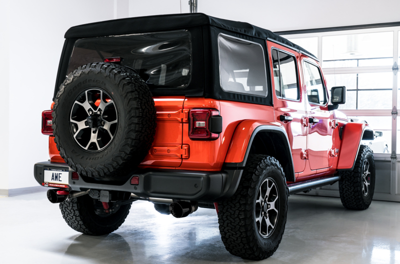 AWE Tuning Axle-Back Dual Exhaust - Diamond Black Tips for 2018+ Jeep Wrangler JL/JLU Tread Edition - Image 2