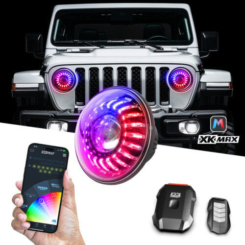 Alternative view of XK Glow 2019+ Jeep Wrangler JL/JT 7in Headlight XKmax RGBW Kit w/ Mnt Brkt App Cntrl 2pc