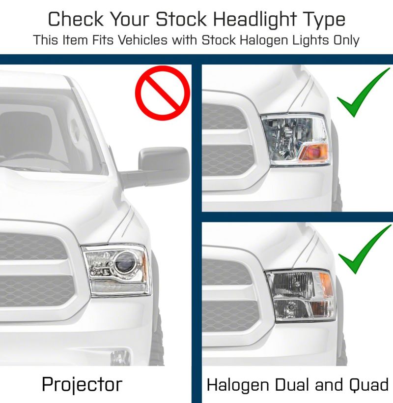Raxiom for 2009-2018 Dodge RAM 1500 Axial Series Euro Style Headlights w/ Dual Bulb Blk Housing (Clear Lens) - Image 3