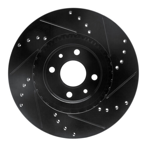 R1 Concepts for 2012-2019 Fiat 500E Front Left Drilled & Slotted Black Brake Rotor - Image 5