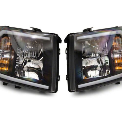 Alternative view of Raxiom for 2007-2013 Chevrolet Silverado 1500 Axial Headlights w/ SEQL LED Bar- Black Housing (Clear Lens)