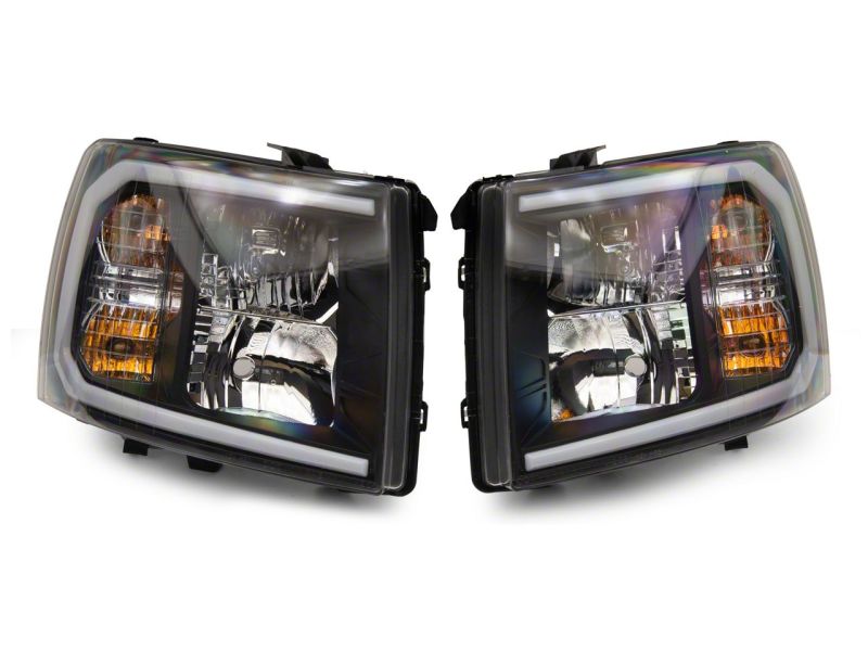 Raxiom for 2007-2013 Chevrolet Silverado 1500 Axial Headlights w/ SEQL LED Bar- Black Housing (Clear Lens) - Image 2