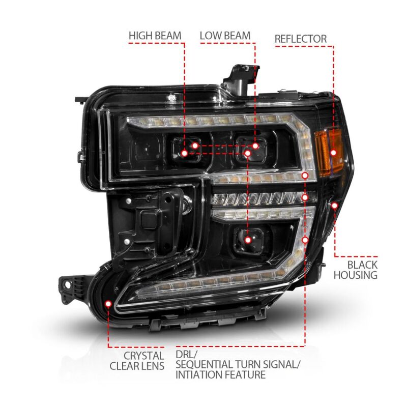 ANZO 19-21 GMC Sierra 1500 LED Projector Headlight w/Switchback+Sequential - Black - Image 4