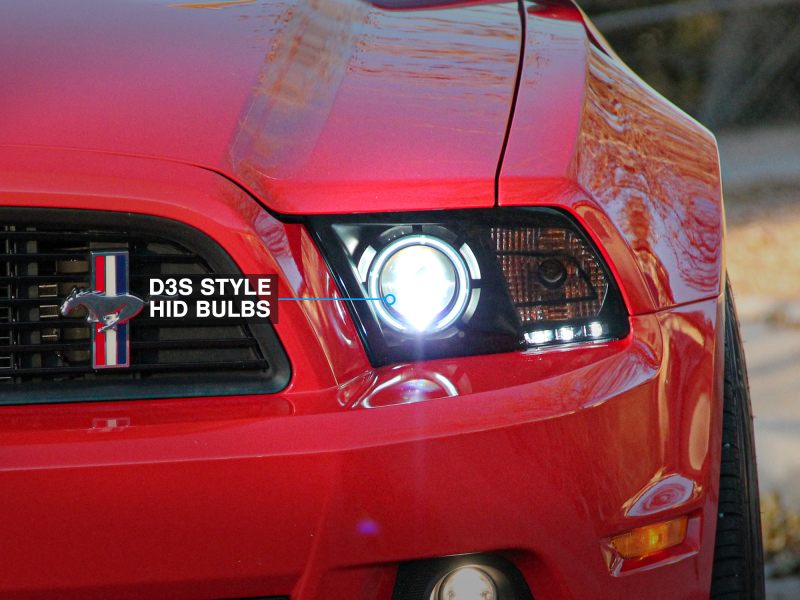 Raxiom for 2013-2014 Ford Mustang w/ Factory HIDLED Halo Projector Headlights- Black Housing (Smoked Lens) - Image 6