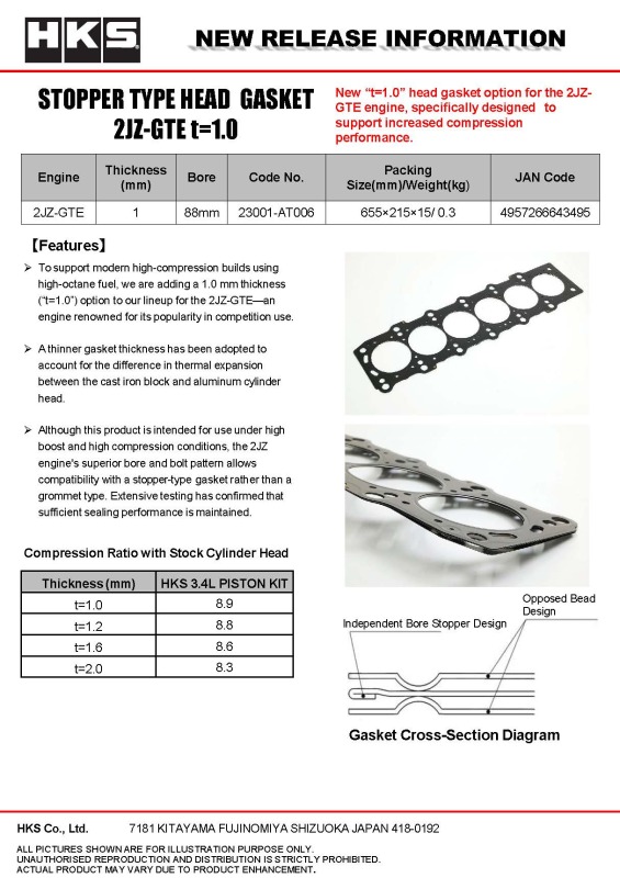 HKS STOPPER TYPE HEAD GASKET 2JZ t=1.0 - Image 2