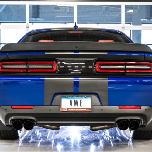 Alternative view of AWE Tuning Track Edition Exhaust - Quad Diamond Black Tips for 2015+ Dodge Challenger 6.4L/6.2L SC