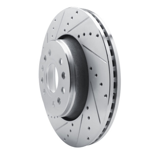 Alternative view of R1 Concepts for 21-25 Jeep Grand Wagoneer L Front Left Drilled & Slotted Silver Brake Rotor