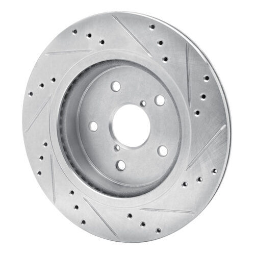 R1 Concepts for 2015-2025 Subaru Outback Rear Left Drilled & Slotted Silver Brake Rotor - Image 4