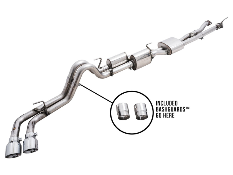 AWE Tuning Cat-Back Exhaust w/ BashGuard - Dual Chrome Silver Tips for 16-22 Toyota Tacoma 0FG - Image 7