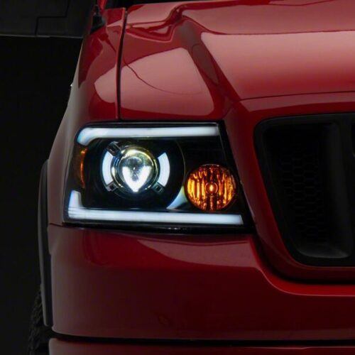 Raxiom for 2004-2008 Ford F-150 Axial Series LED Proj Headlights/Seq LED Bar- Black- Clear Lens