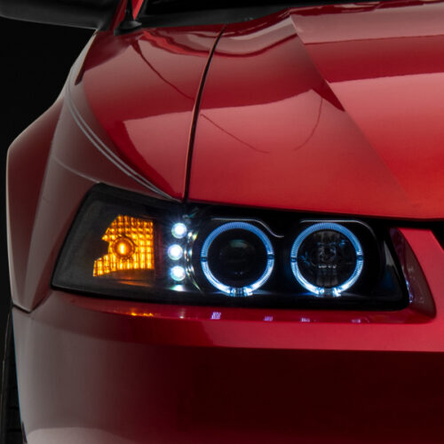 Raxiom for 1999-2004 Ford Mustang Dual LED Halo Projector Headlights- Black Housing (Clear Lens) - Image 3