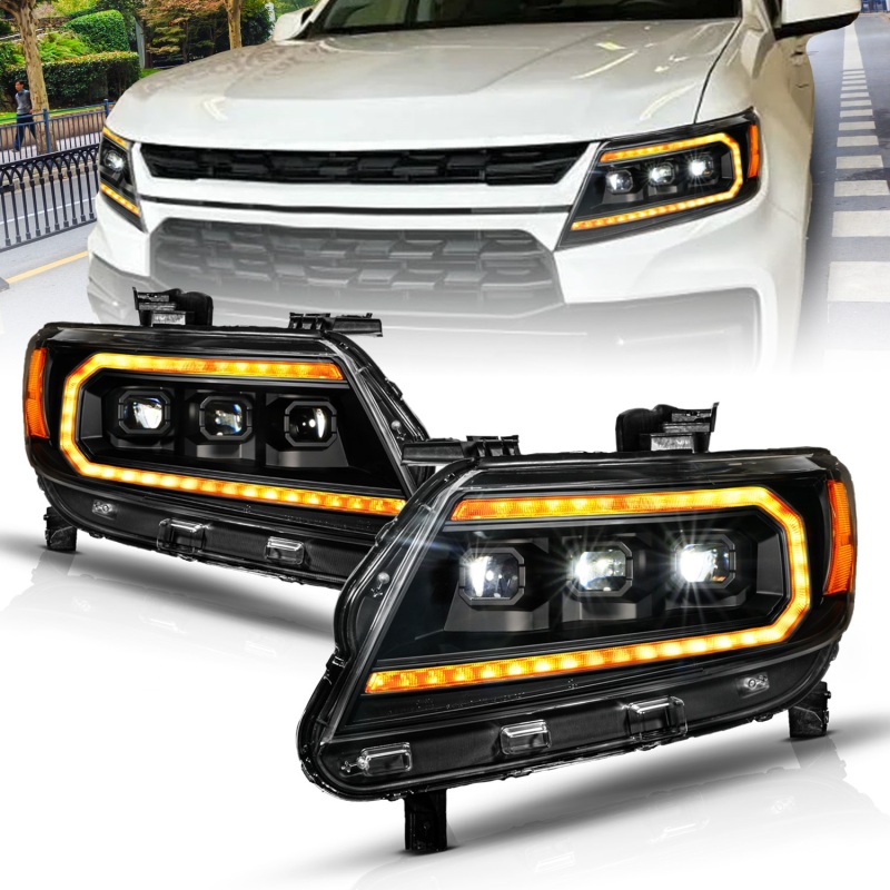 ANZO 15-22 Chevy Colorado Full LED Headlights w/ Initiation (Amber DRL) - Black - Image 7