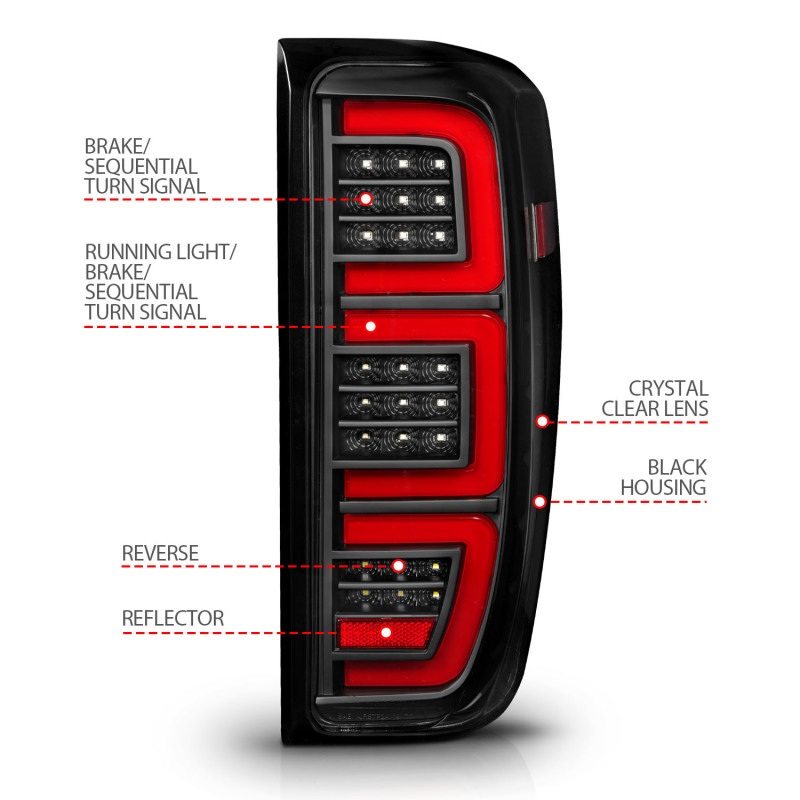 ANZO 19-23 GMC Sierra 1500/2500HD/3500HD Black Replacement Full LED Bar Tail Light - Image 4