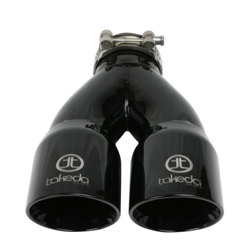 aFe Power Takeda 2.5in 304 Stainless Steel Clamp-on Exhaust Tip 2.5in Inlet 3in Dual Outlet - Black - Image 5