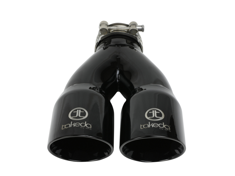 aFe Power Takeda 2.5in 304 Stainless Steel Clamp-on Exhaust Tip 2.5in Inlet 3in Dual Outlet - Black - Image 5