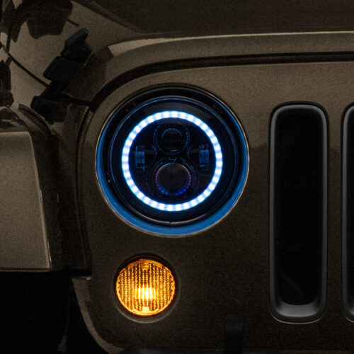 Raxiom for 1997-2018 Jeep Wrangler TJ/JK Axial 7-Inch LED Headlights w/RGB Halo- Black Housing (Clear Lens) - Image 3