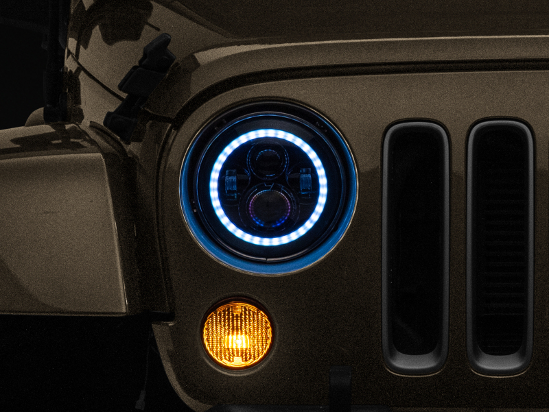 Raxiom for 1997-2018 Jeep Wrangler TJ/JK Axial 7-Inch LED Headlights w/RGB Halo- Black Housing (Clear Lens) - Image 3
