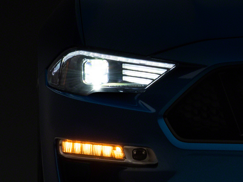 Raxiom for 2018-2023 Ford Mustang GT EcoBoost LED Projector Headlights- Black Housing (Clear Lens)