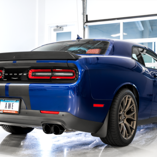 Alternative view of AWE Tuning Touring Edition Exhaust - Quad Black Tips for 2015+ Dodge Challenger 6.4L/6.2L Non-Resonated
