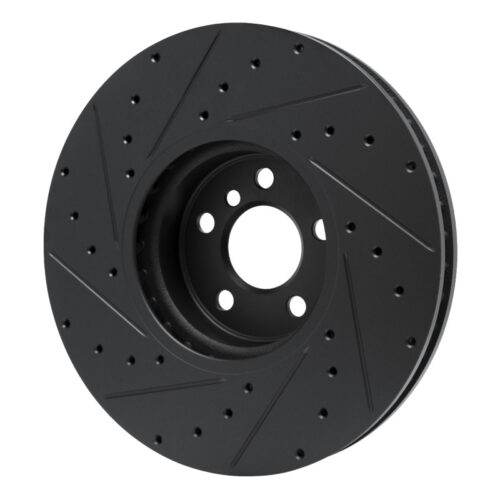 R1 Concepts for 16-25 BMW 330e Left Front Drilled & Slotted Black Brake Rotor - Image 4