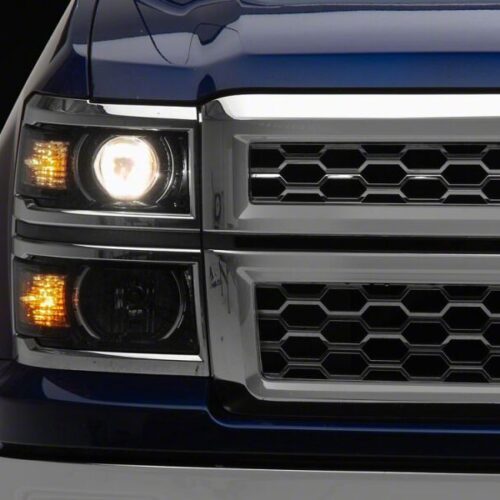 Raxiom for 2014-2015 Chevrolet Silverado 1500 OE Projector Headlights/Chrome Trim- Black- Clear Lens